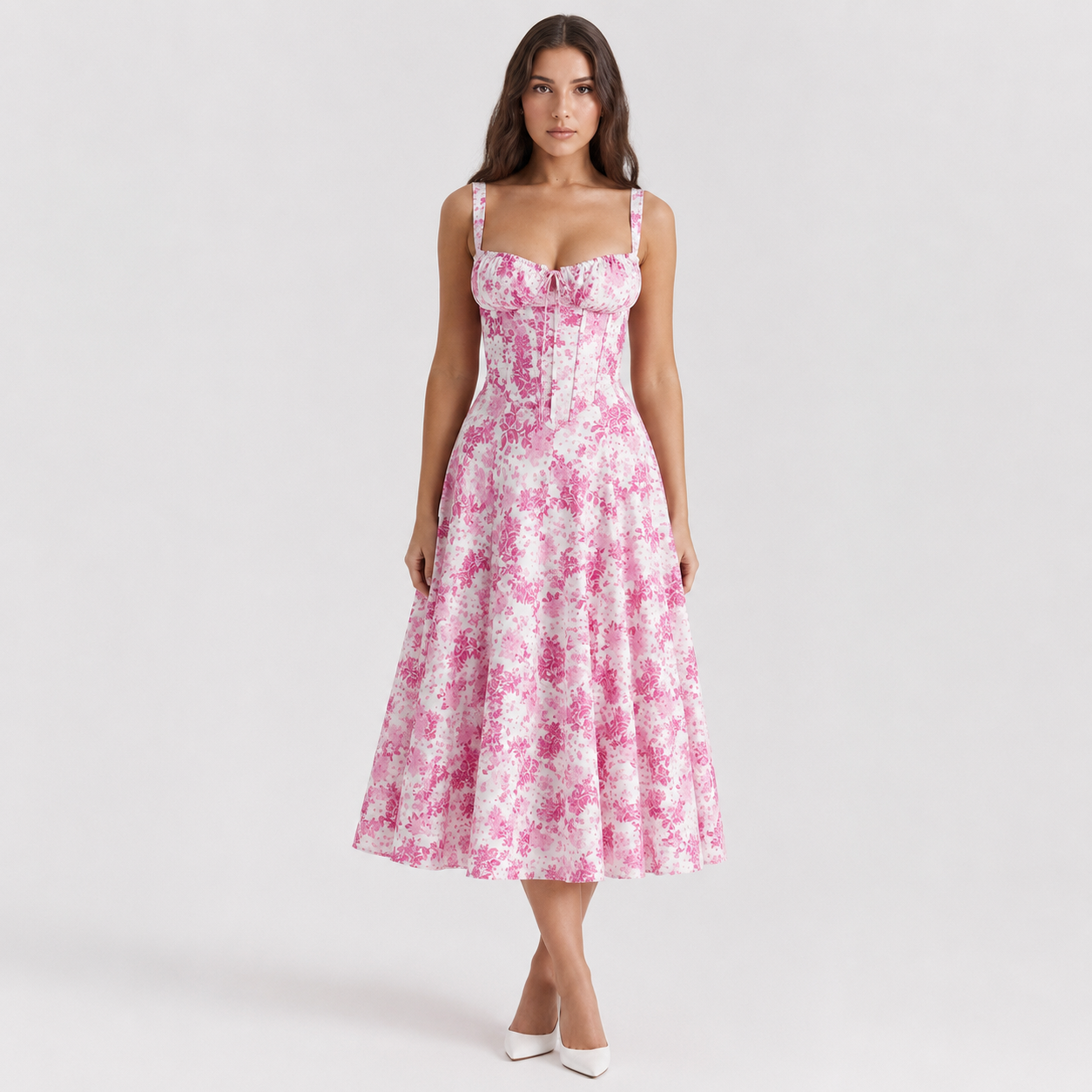 Coutivo - Robe Femme Midi Bretelles Fines Coupe Évasée Élégance Classique Confort Raffiné