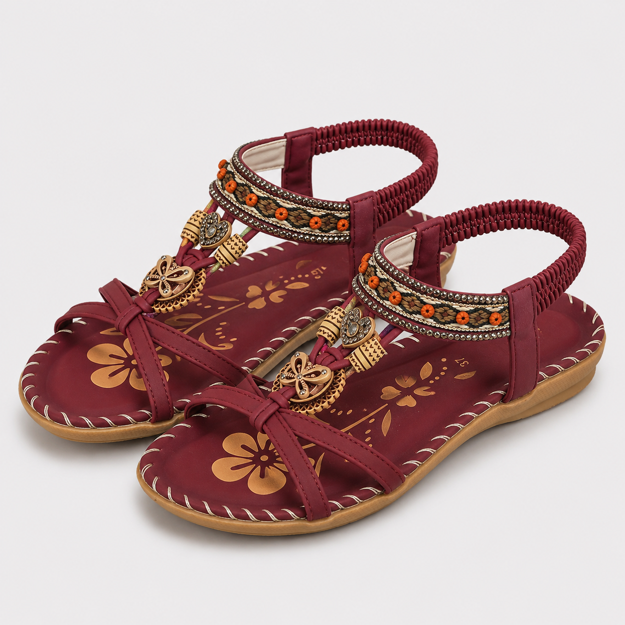 Coutivo - Sandales Femme Bohème Perles Décoratives Brides Croisées Confort Quotidien Style Élégant