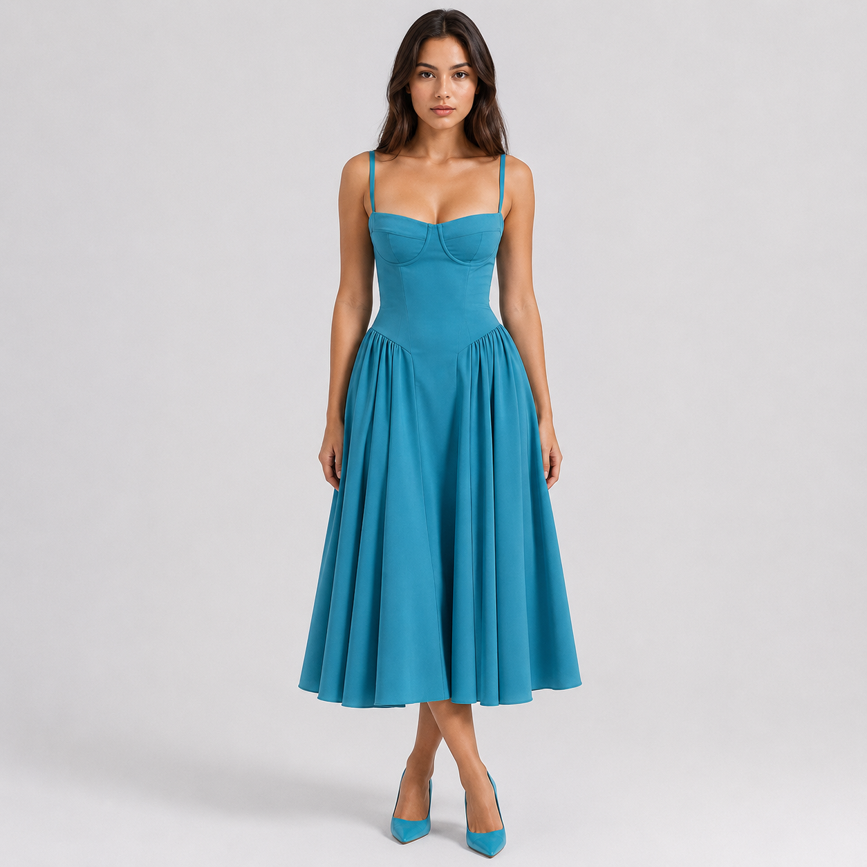 Coutivo - Robe Femme Midi Bretelles Fines Coupe Évasée Élégance Intemporelle Confort Raffiné