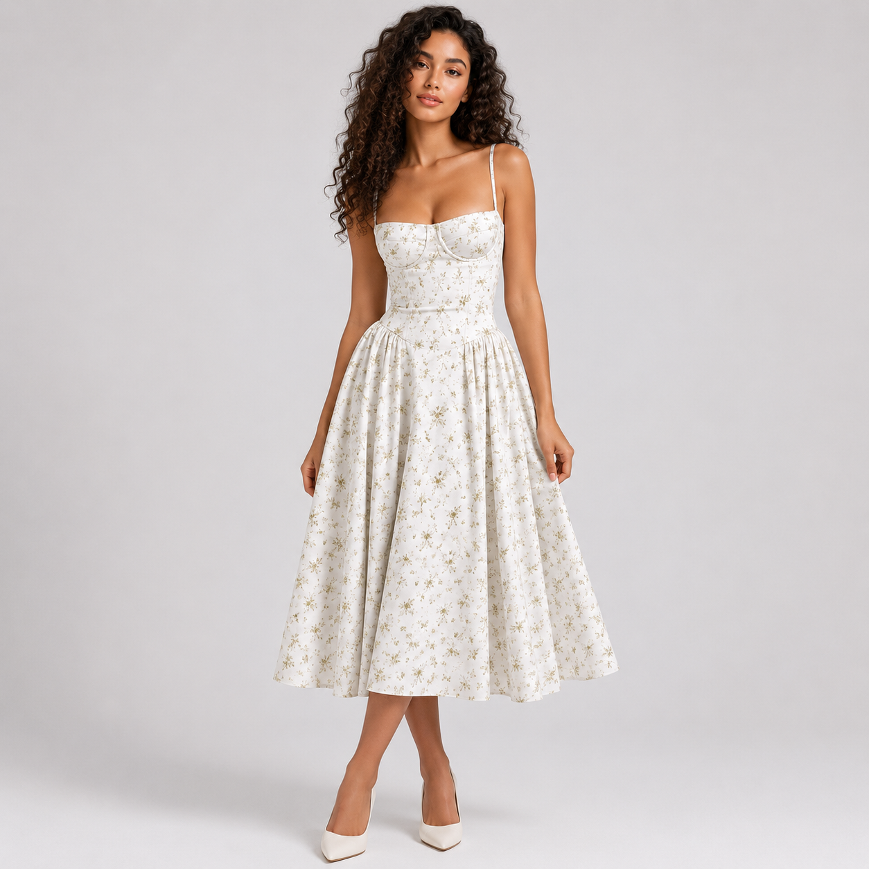 Coutivo - Robe Femme Midi Bretelles Fines Coupe Évasée Élégance Intemporelle Confort Raffiné