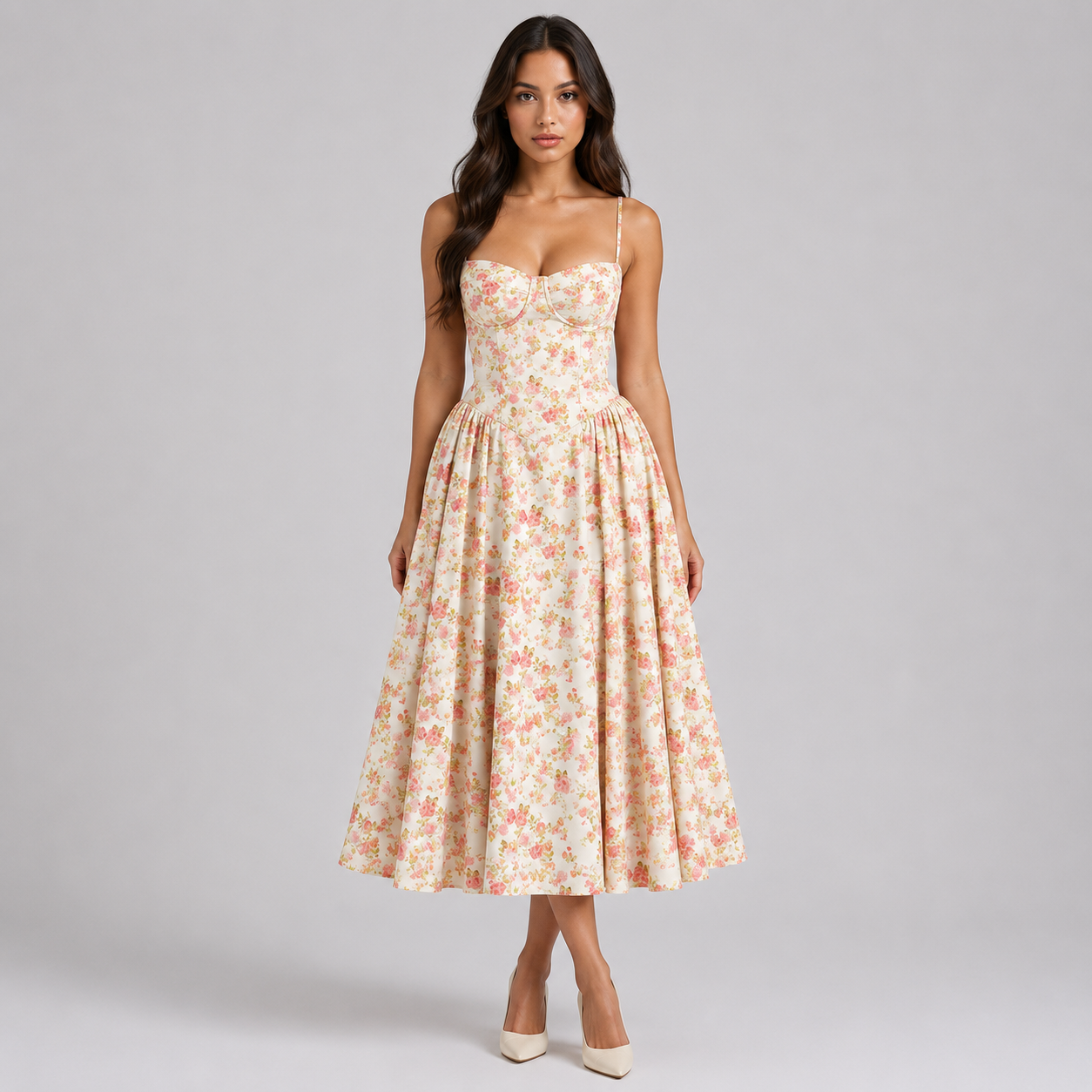 Coutivo - Robe Femme Midi Bretelles Fines Coupe Évasée Élégance Intemporelle Confort Raffiné