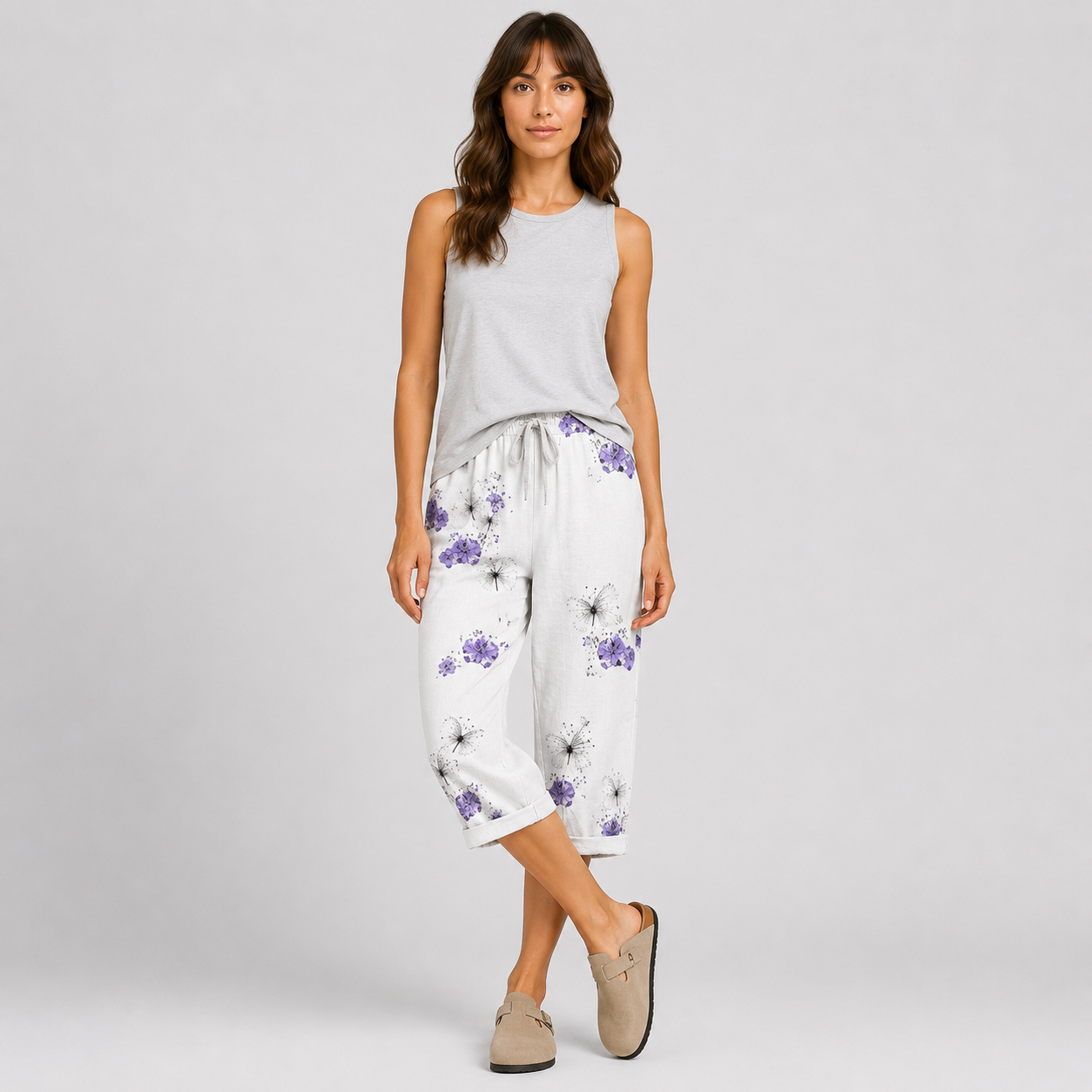 Coutivo - Pantalon Femme Lin Longueur Genou Taille Élastique Confort Léger Style Décontracté