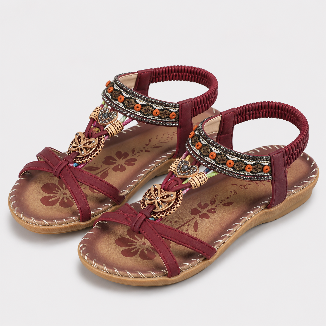 Coutivo - Sandales Femme Bohème Perles Décoratives Brides Croisées Confort Quotidien Style Élégant