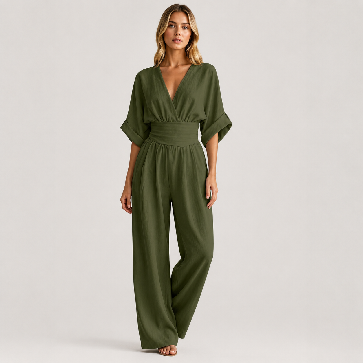 Coutivo - Combinaison Femme Fluide Col Croisé Taille Marquée Élégance Moderne Confort Léger