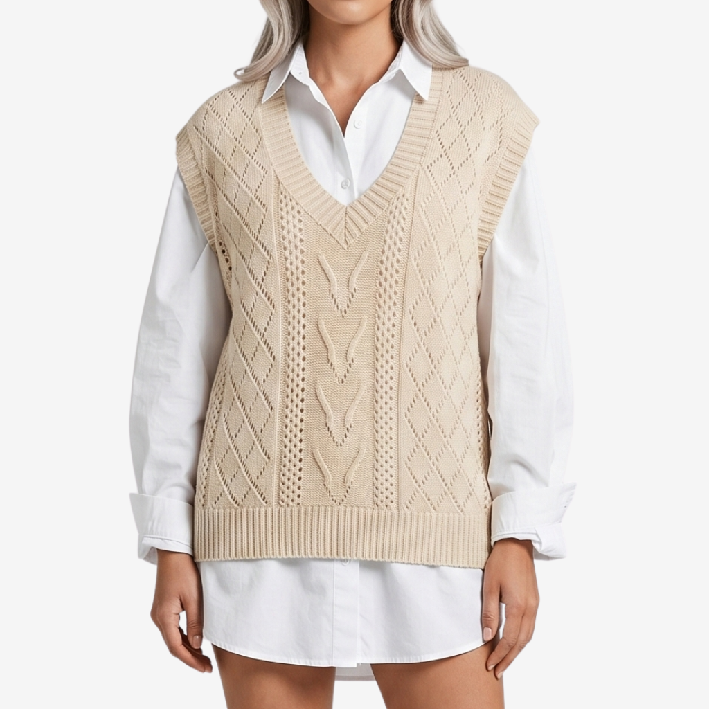 Coutivo - Gilet Femme Maille Texturée Sans Manches Coupe Oversize