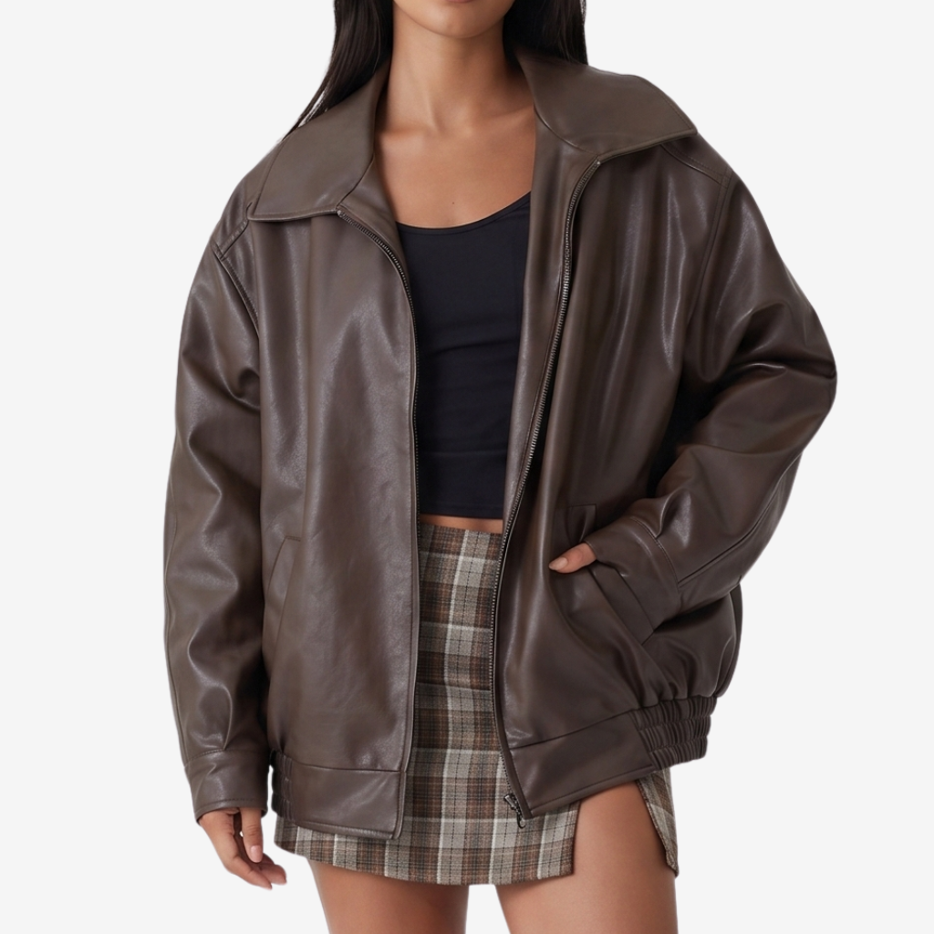 Coutivo - Veste Bomber Femme PU Oversize Confort Style Vintage