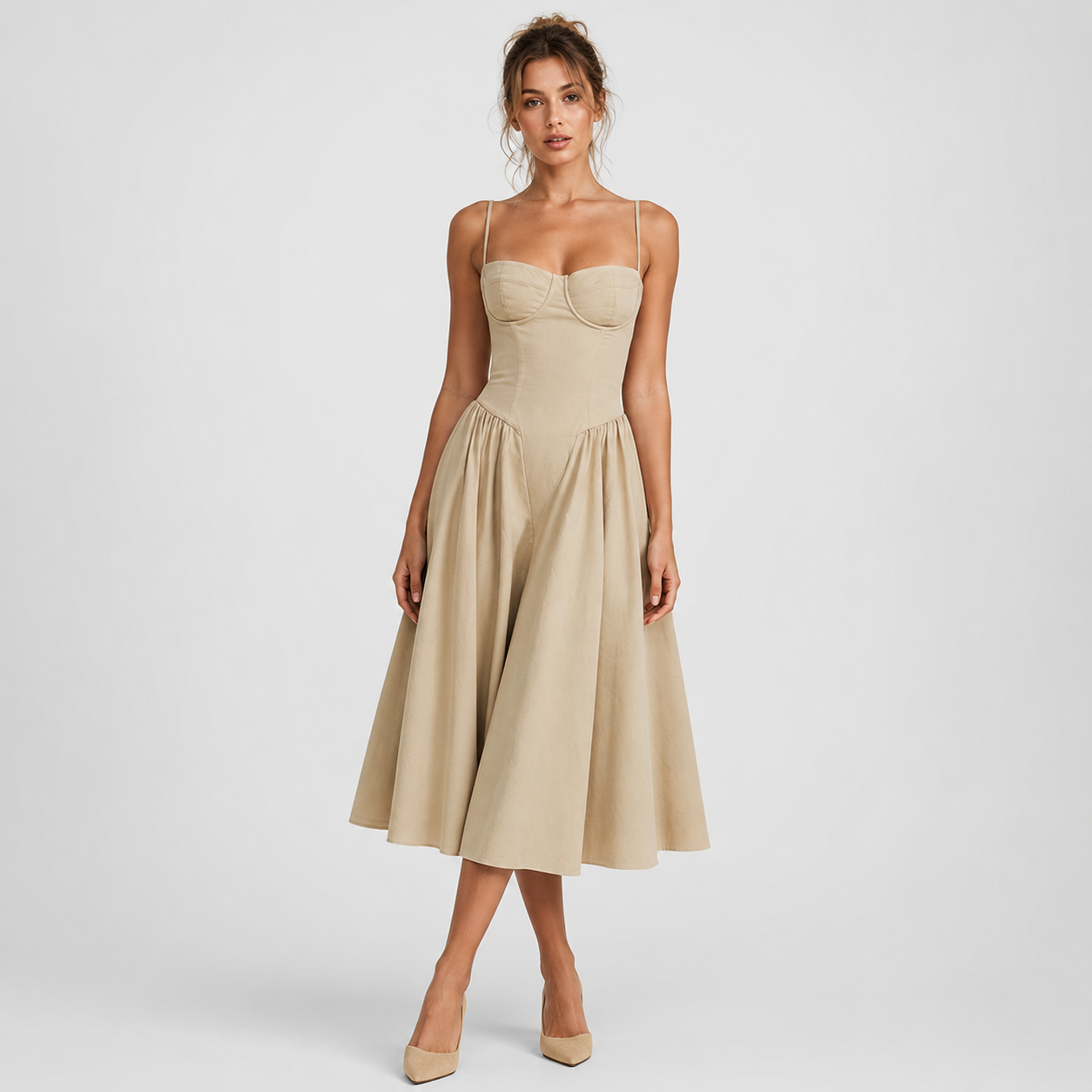Coutivo - Robe Femme Midi Bretelles Fines Coupe Évasée Élégance Intemporelle Confort Raffiné