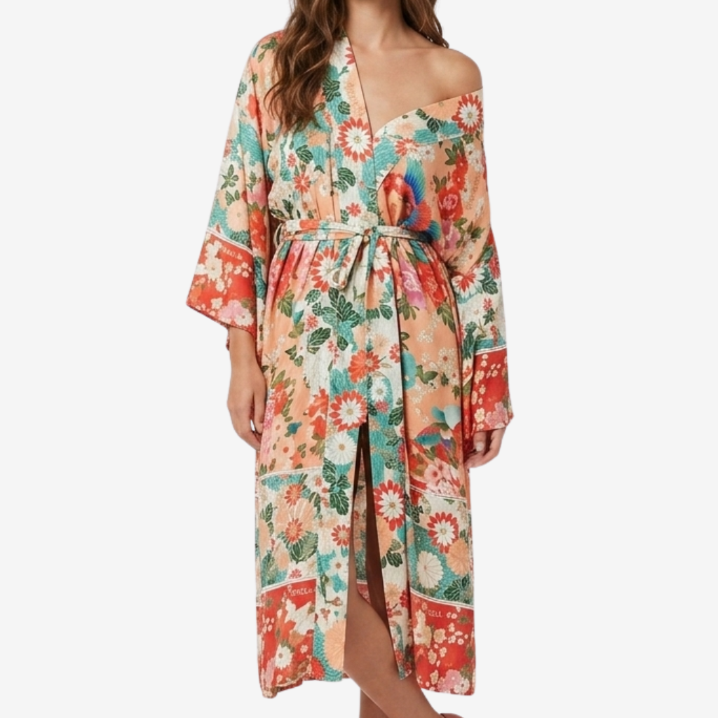 Coutivo - Kimono Femme Imprimé Floral Polyester Style Bohème Été