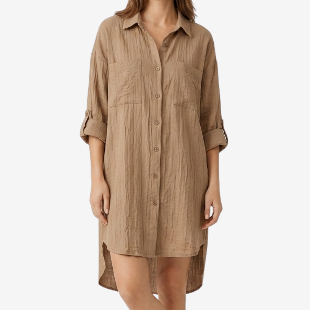 Coutivo - Blouse Longue Femme Lin Coupe Oversize Élégante Manches Longues