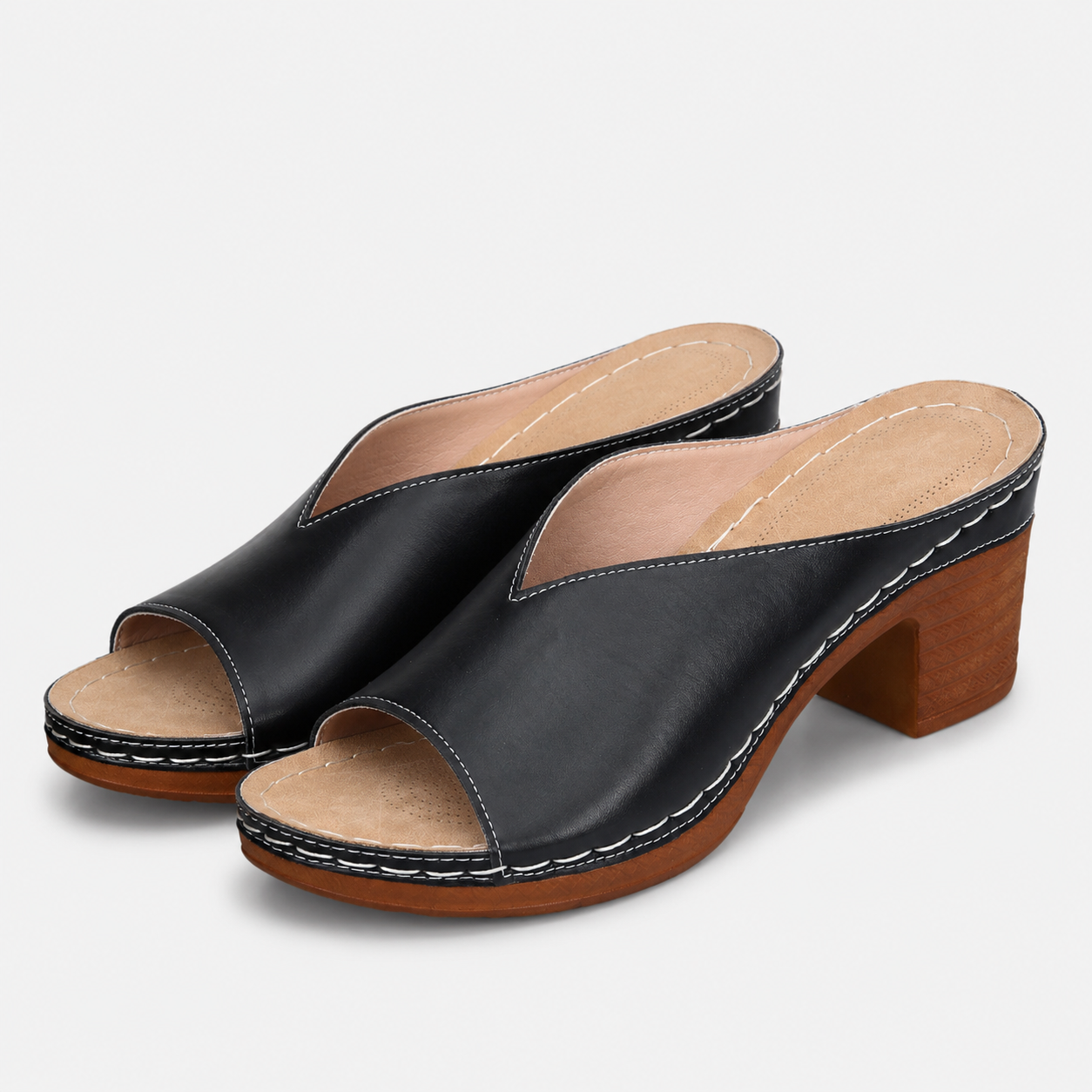 Coutivo - Mules Femme Talon Bloc Bout Ouvert Élégance Moderne Confort Quotidien