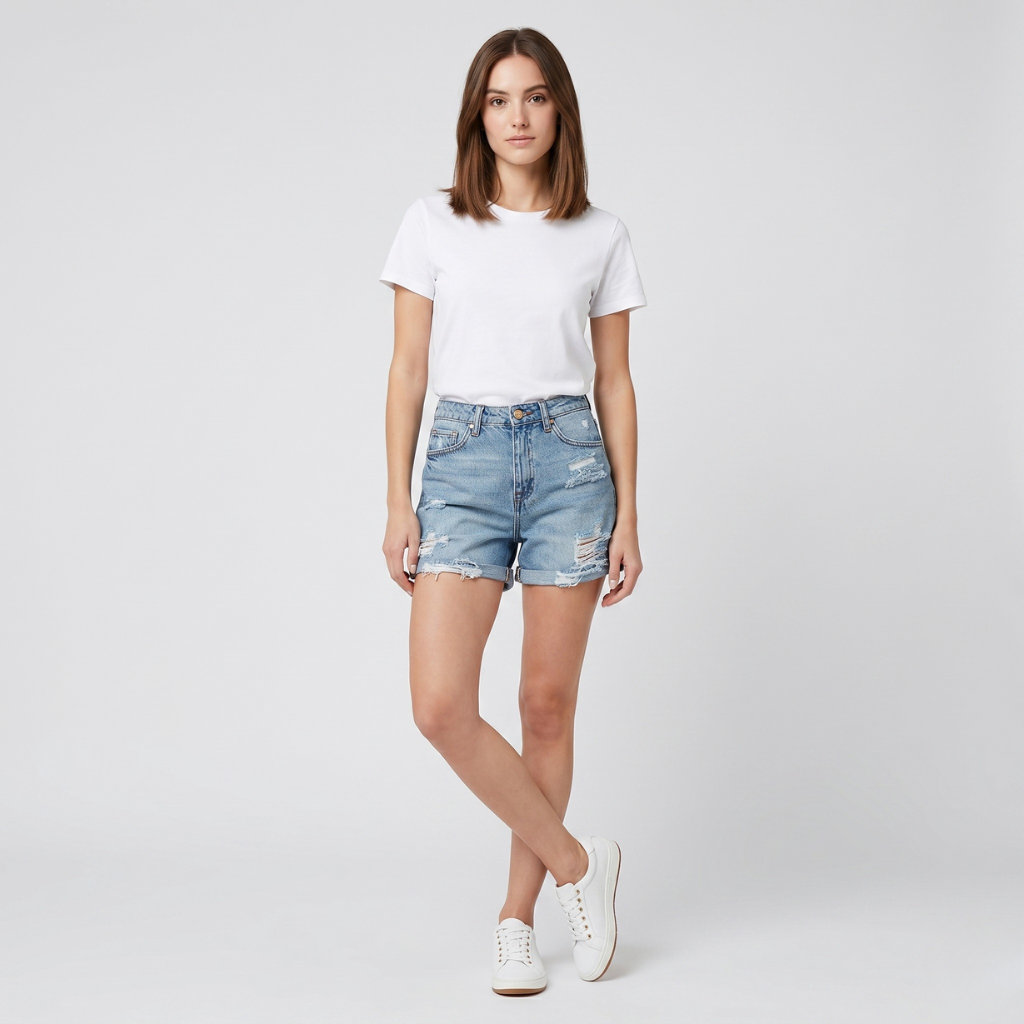 Coutivo - Short Femme Denim Mélangé Confort Coupe Décontractée Taille Haute