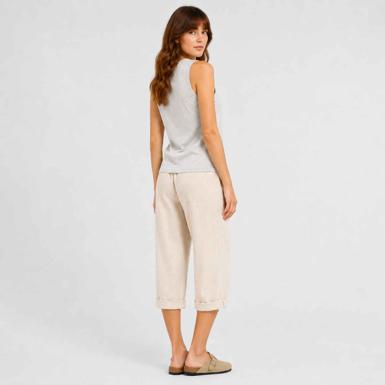 Coutivo - Pantalon Femme Lin Longueur Genou Taille Élastique Confort Léger Style Décontracté