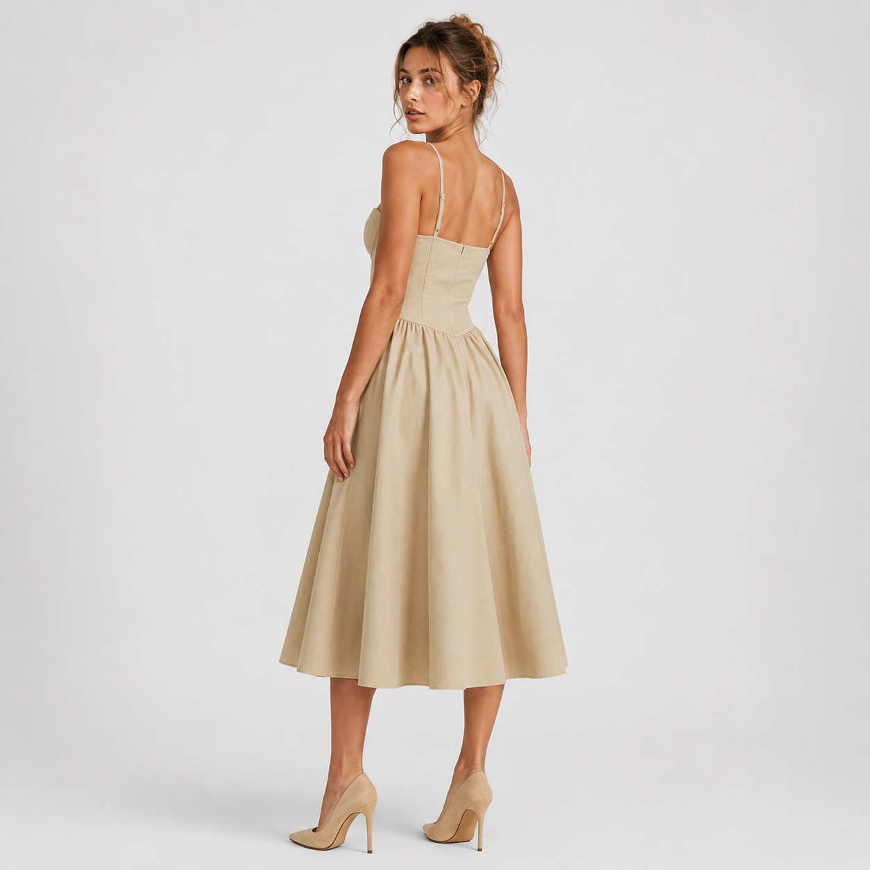 Coutivo - Robe Femme Midi Bretelles Fines Coupe Évasée Élégance Intemporelle Confort Raffiné