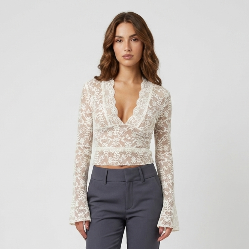 Coutivo - Top Femme Dentelle Col V Élégante Tenue Soirée
