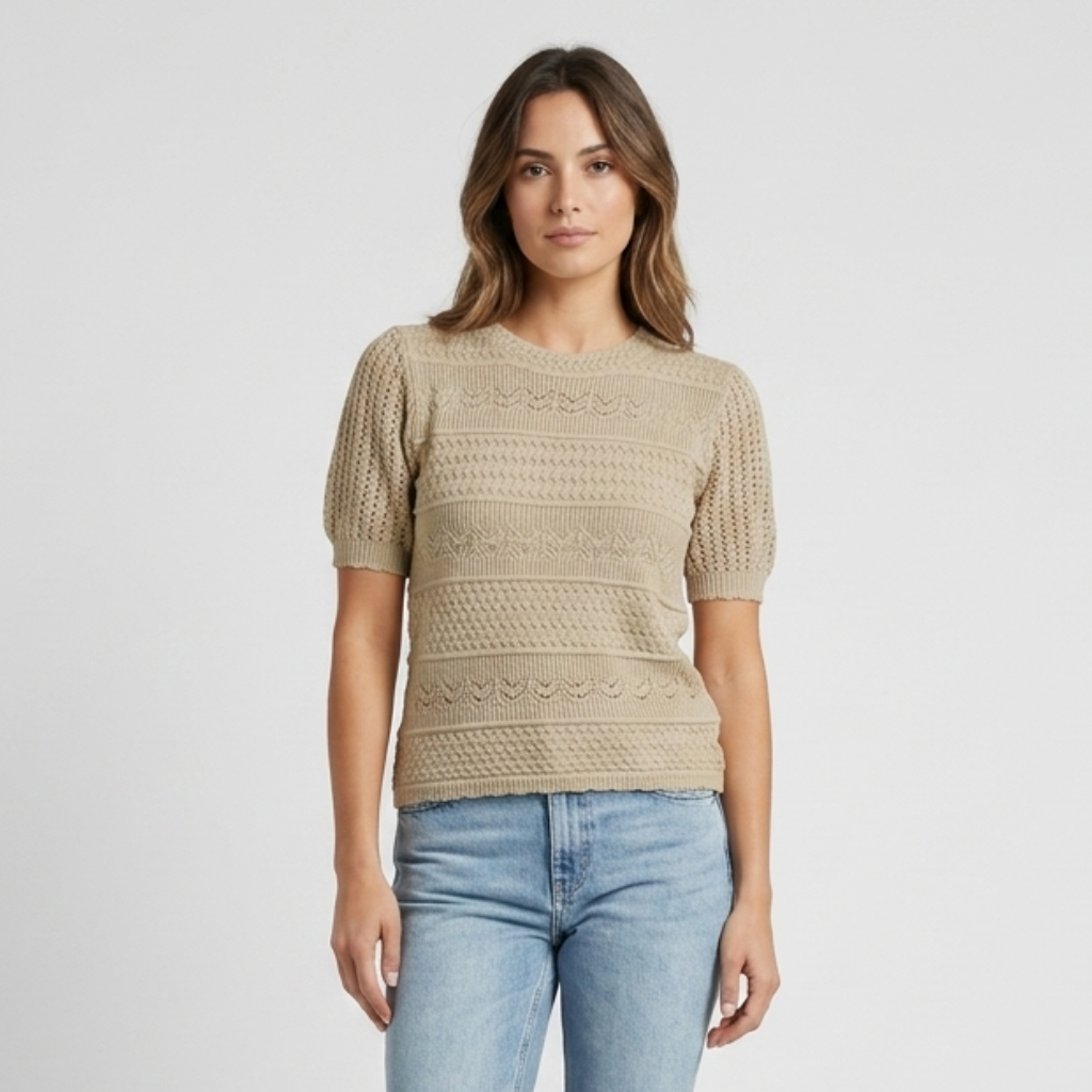 Coutivo - Pull Femme Manches Courtes Maille Aérée Confort Été