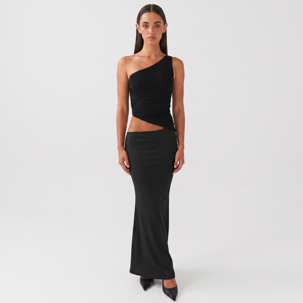 Coutivo - Robe Longue Cut-Out Taille Ajustée Style Élégant Femme