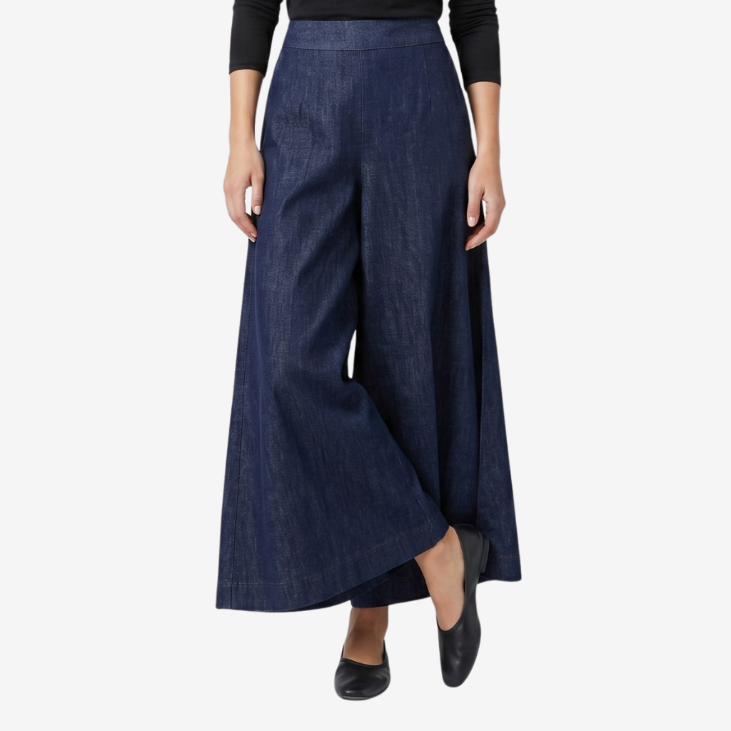 Coutivo - Pantalon Large Femme Polyester Confort Taille Haute Classique Bleu
