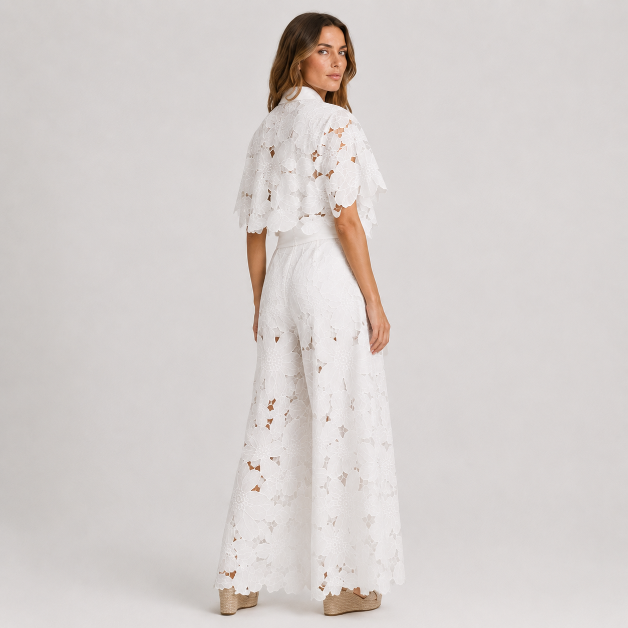 Coutivo - Ensemble Femme Dentelle Florale Deux Pièces Coupe Large Élégance Raffinée Style Chic