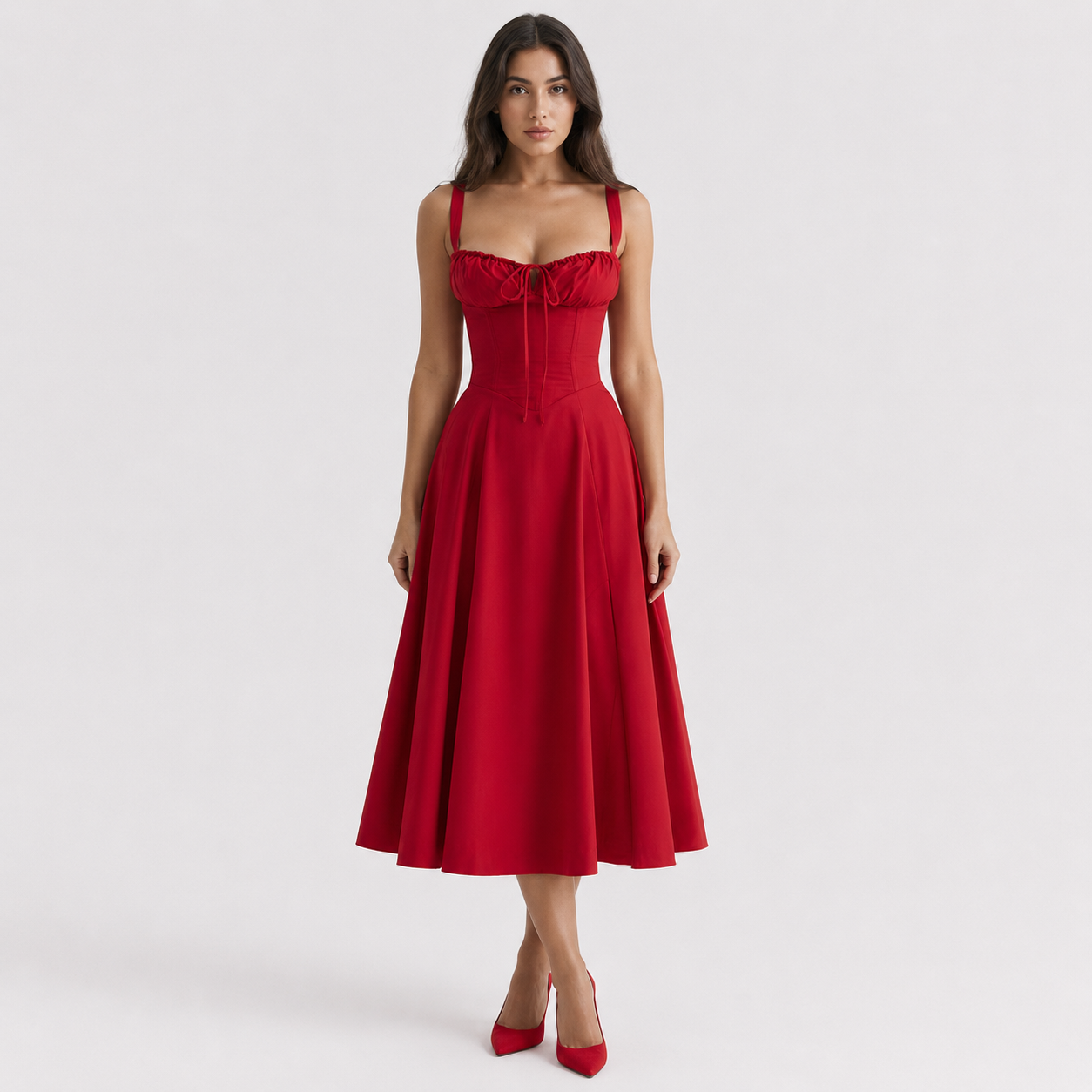 Coutivo - Robe Femme Midi Bretelles Fines Coupe Évasée Élégance Classique Confort Raffiné