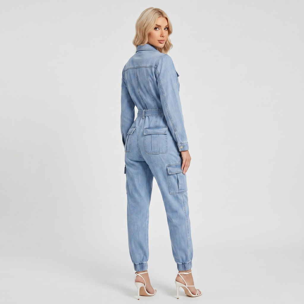 Coutivo - Combinaison Femme Denim Stretch Confort Coupe Slim Manches Longues
