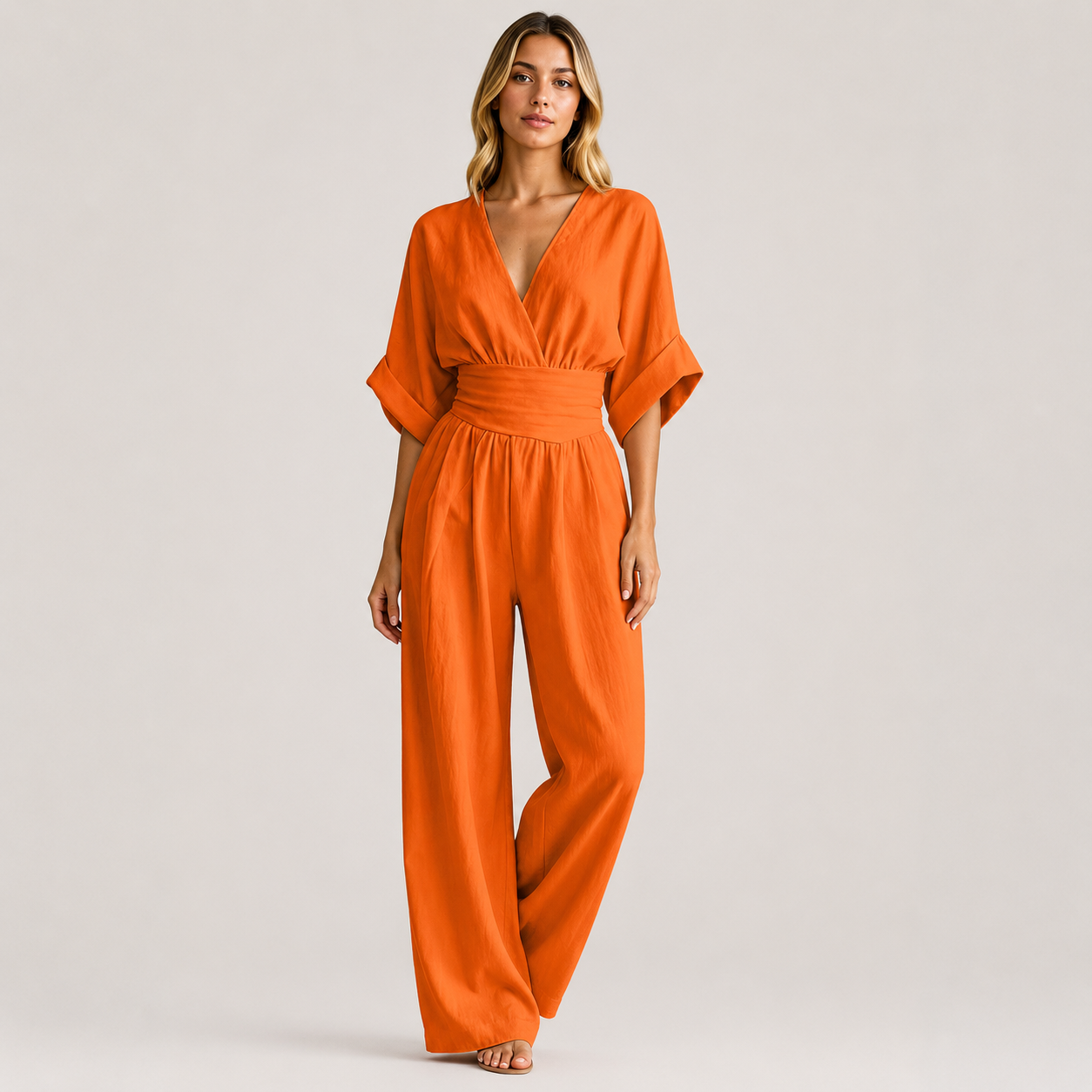 Coutivo - Combinaison Femme Fluide Col Croisé Taille Marquée Élégance Moderne Confort Léger