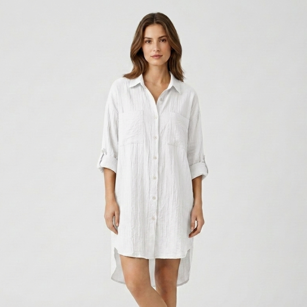 Coutivo - Blouse Longue Femme Lin Coupe Oversize Élégante Manches Longues