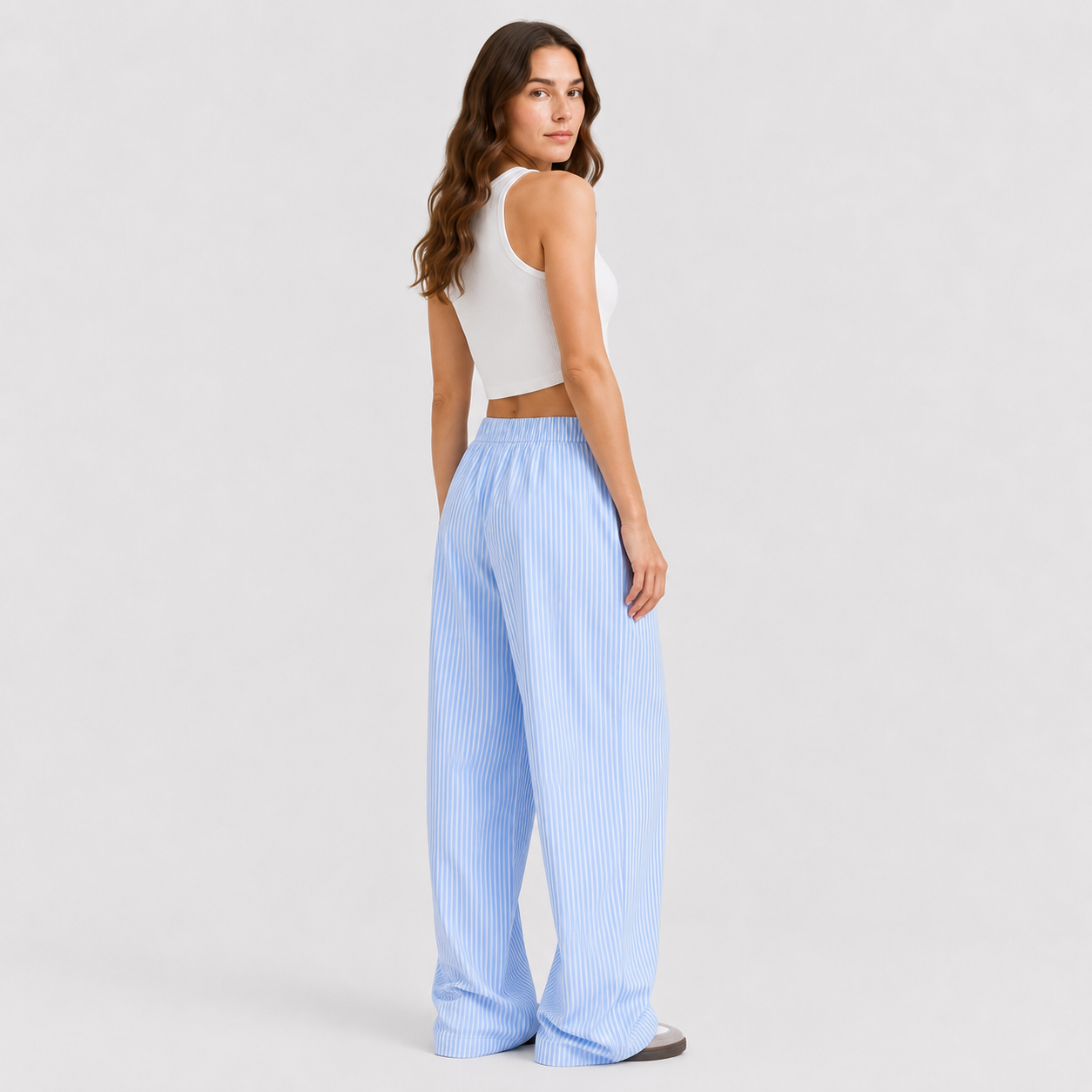 Coutivo - Pantalon Femme Rayé Coupe Large Taille Élastique Confort Fluide Style Décontracté