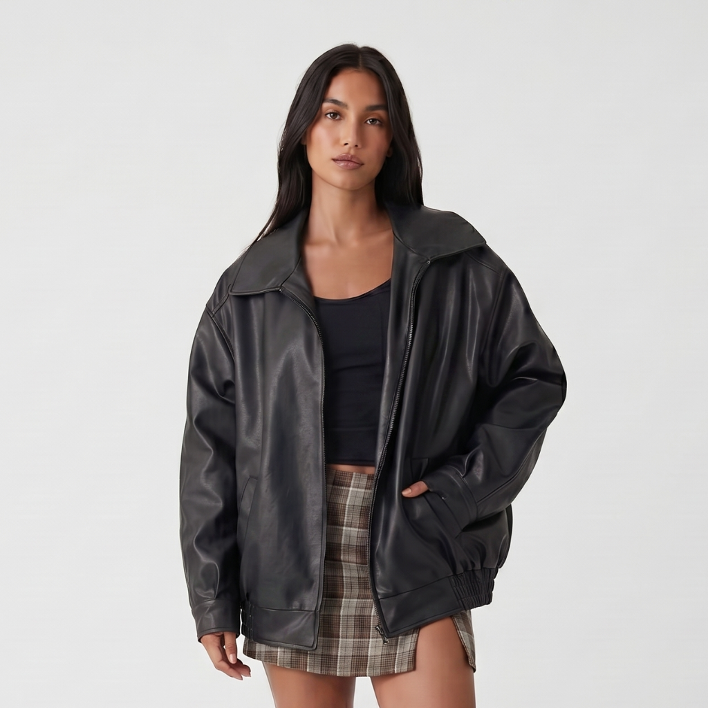 Coutivo - Veste Bomber Femme PU Oversize Confort Style Vintage