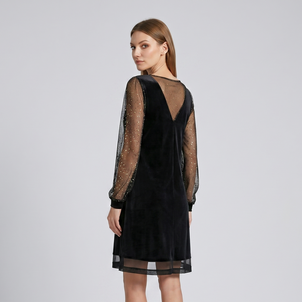 Coutivo - Robe noire pour femme, col en V, coupe intemporelle et élégante