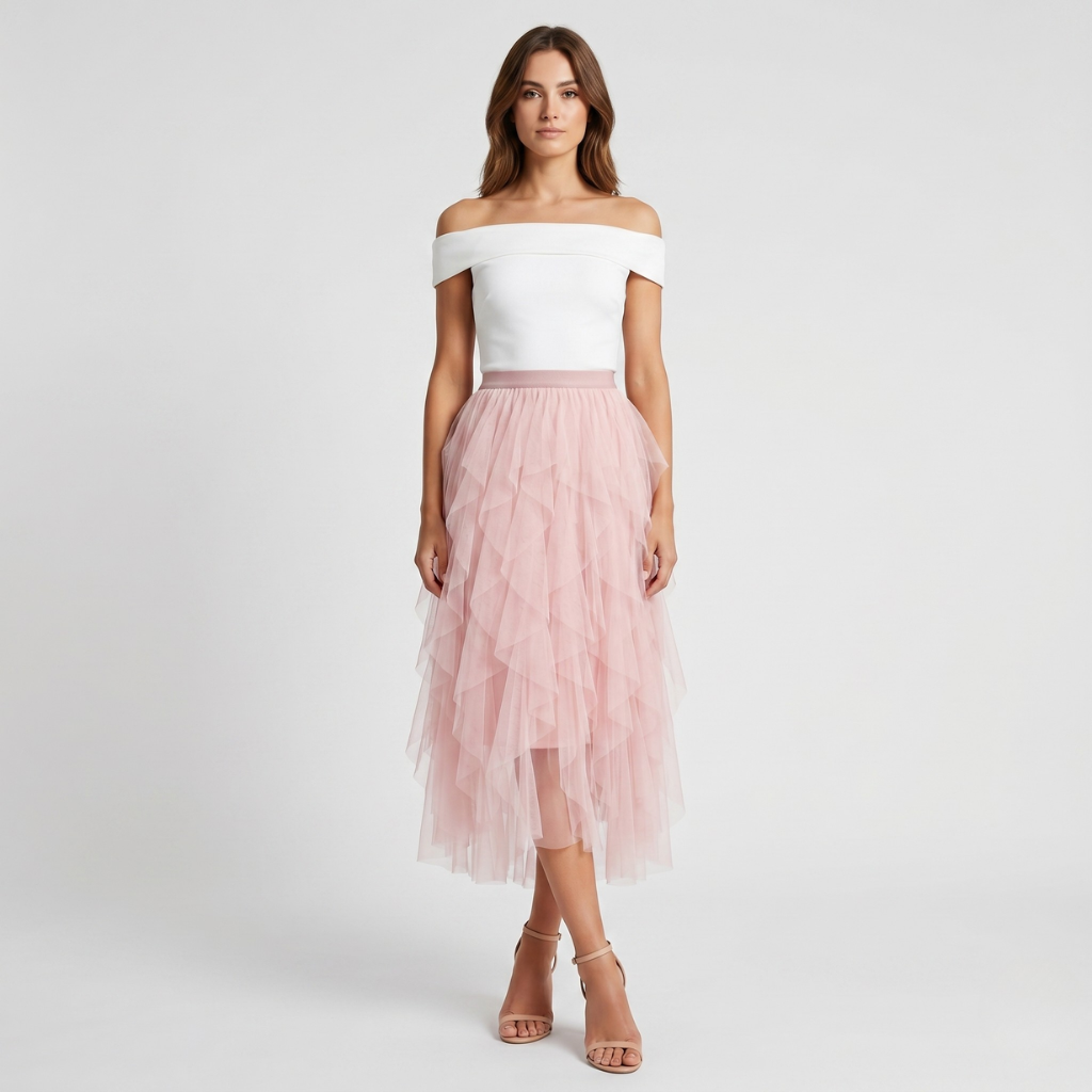 Coutivo - Jupe Midi Femme Tulle Multicouches Léger Coupe Évasée Élégante