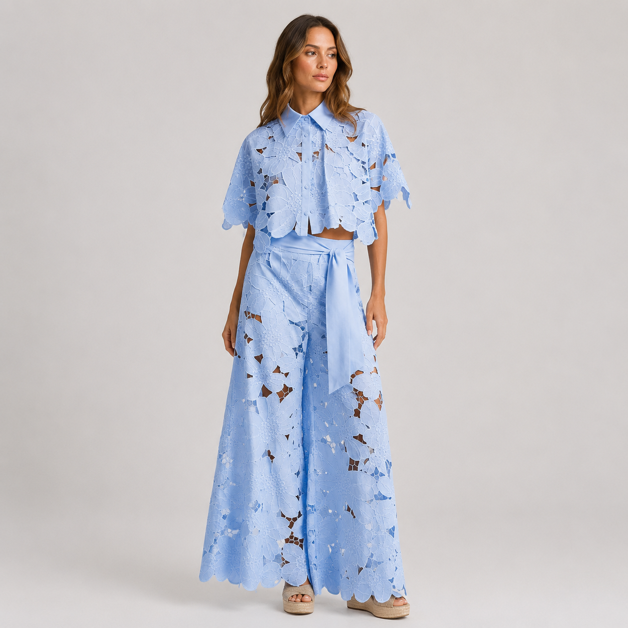 Coutivo - Ensemble Femme Dentelle Florale Deux Pièces Coupe Large Élégance Raffinée Style Chic