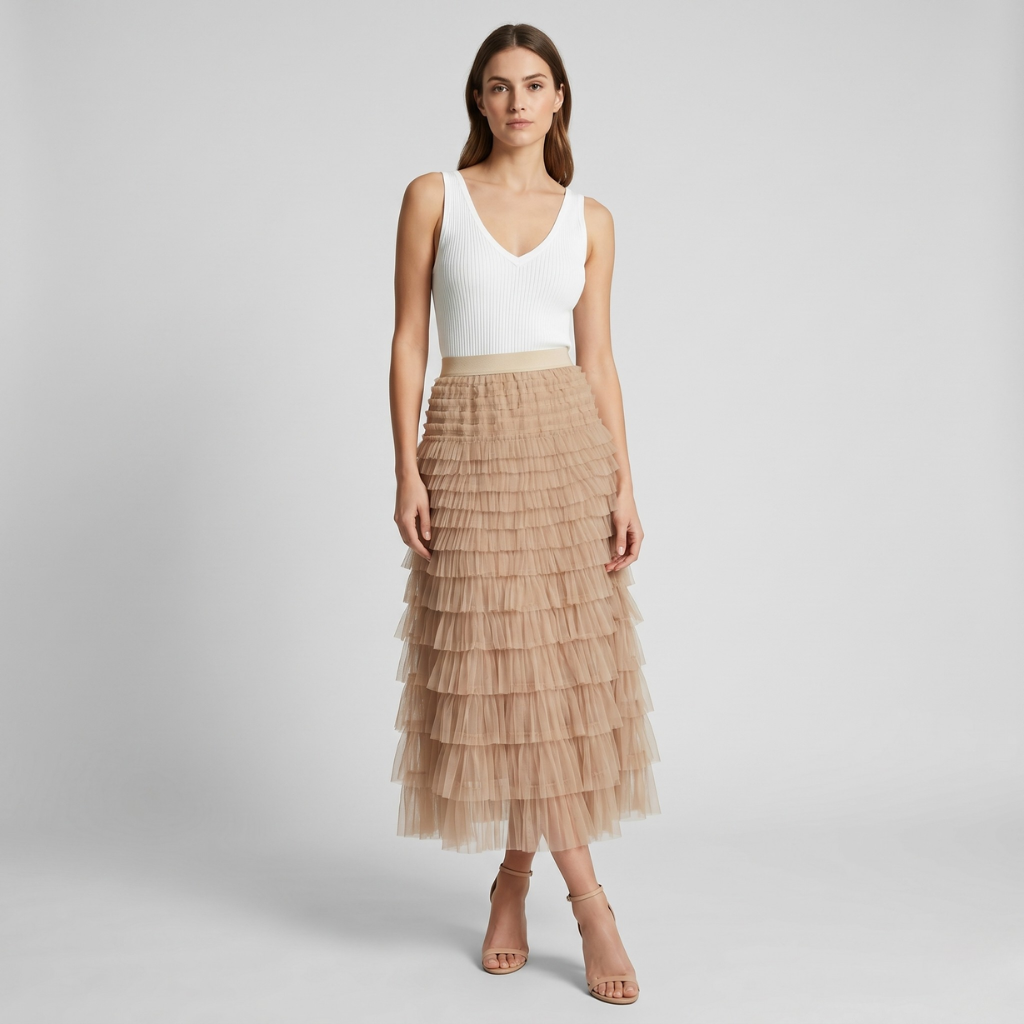 Coutivo - Jupe Maxi Femme Tulle Multicouche Taille Haute Confort Élégant