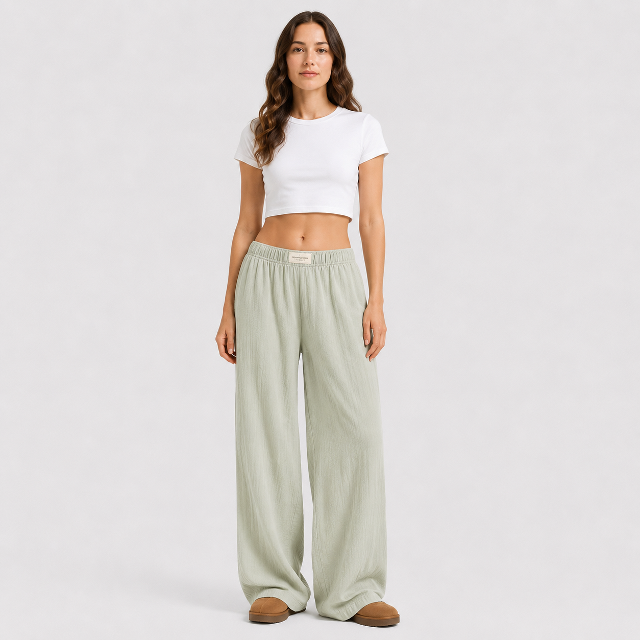 Coutivo - Pantalon Femme Rayé Coupe Large Taille Élastique Confort Fluide Style Décontracté