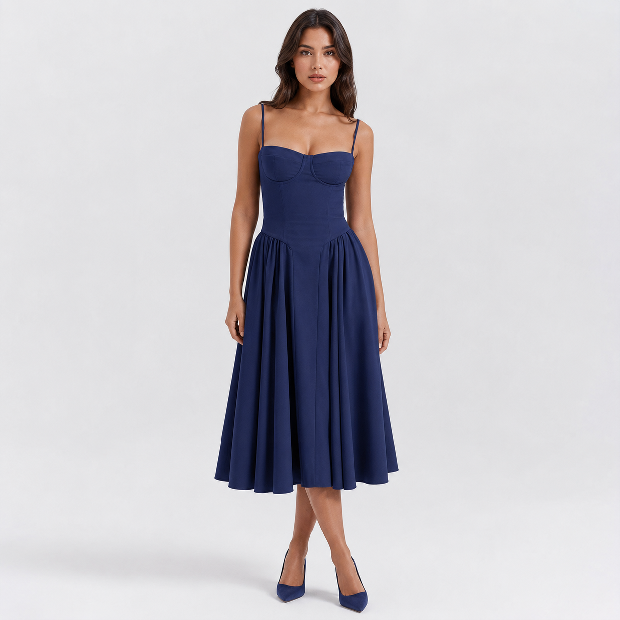 Coutivo - Robe Femme Midi Bretelles Fines Coupe Évasée Élégance Intemporelle Confort Raffiné