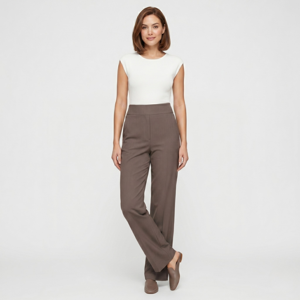 Coutivo - Pantalon Femme Taille Haute Polyester Stretch Confort Wide Leg