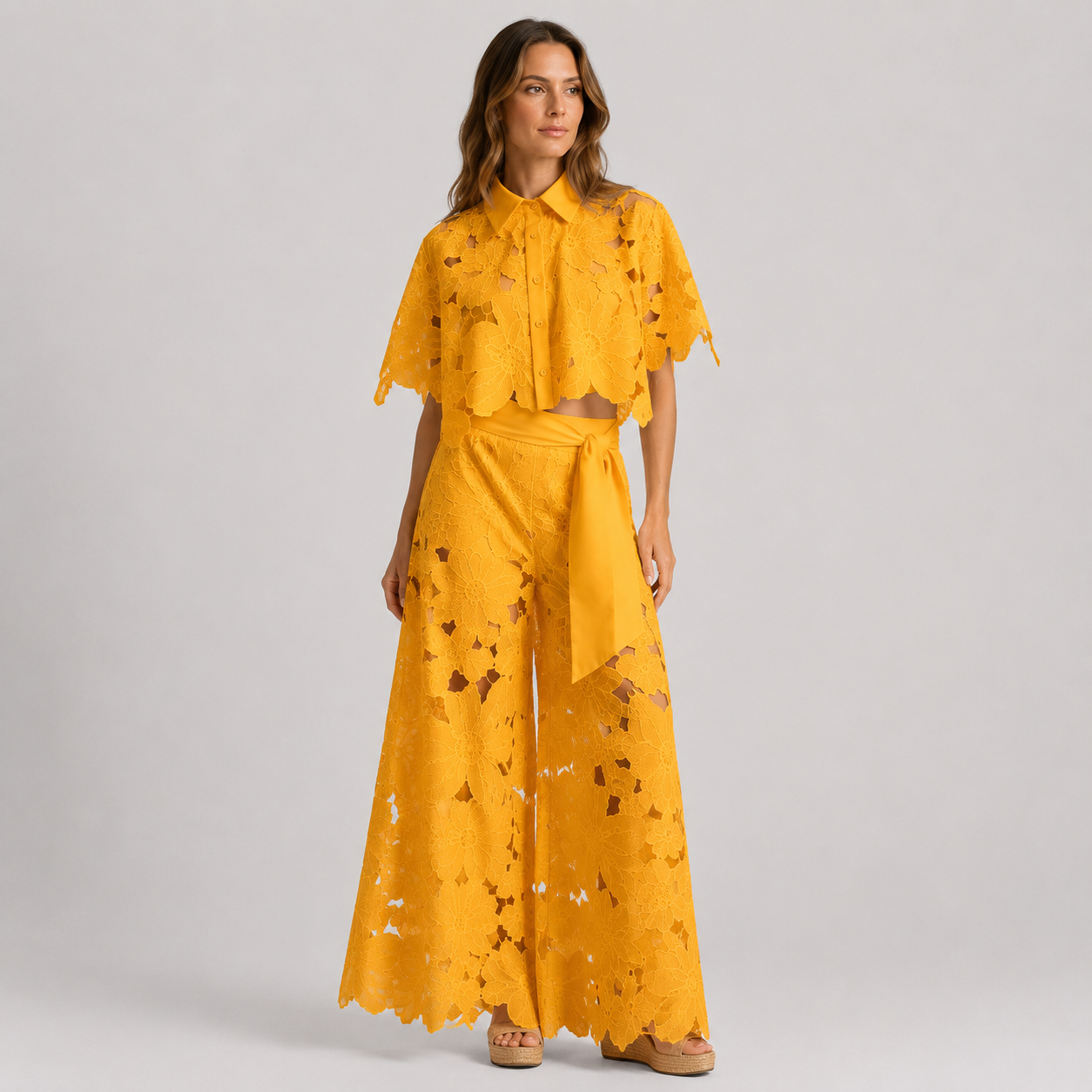 Coutivo - Ensemble Femme Dentelle Florale Deux Pièces Coupe Large Élégance Raffinée Style Chic