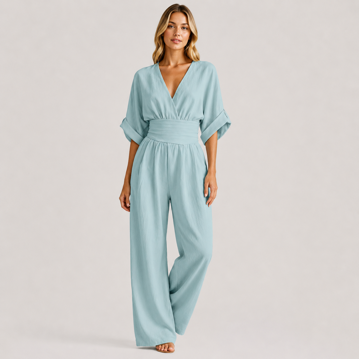 Coutivo - Combinaison Femme Fluide Col Croisé Taille Marquée Élégance Moderne Confort Léger