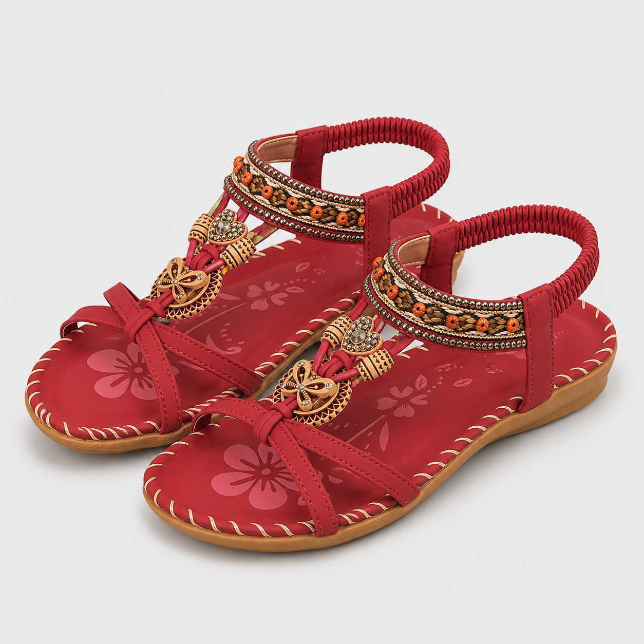 Coutivo - Sandales Femme Bohème Perles Décoratives Brides Croisées Confort Quotidien Style Élégant