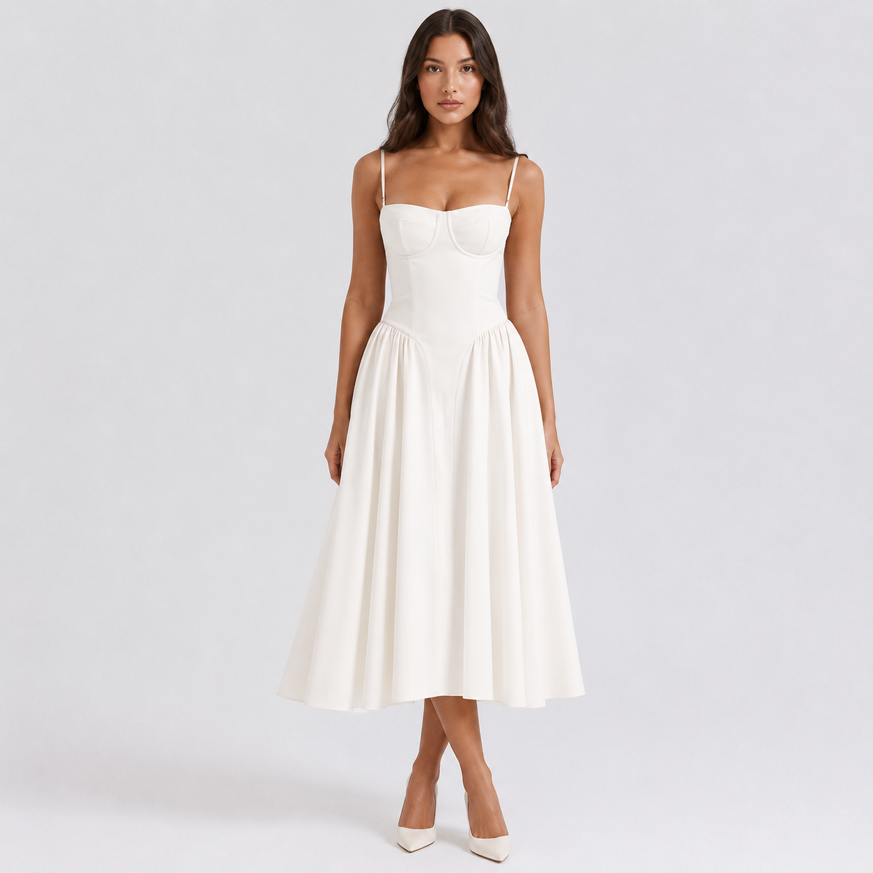 Coutivo - Robe Femme Midi Bretelles Fines Coupe Évasée Élégance Intemporelle Confort Raffiné