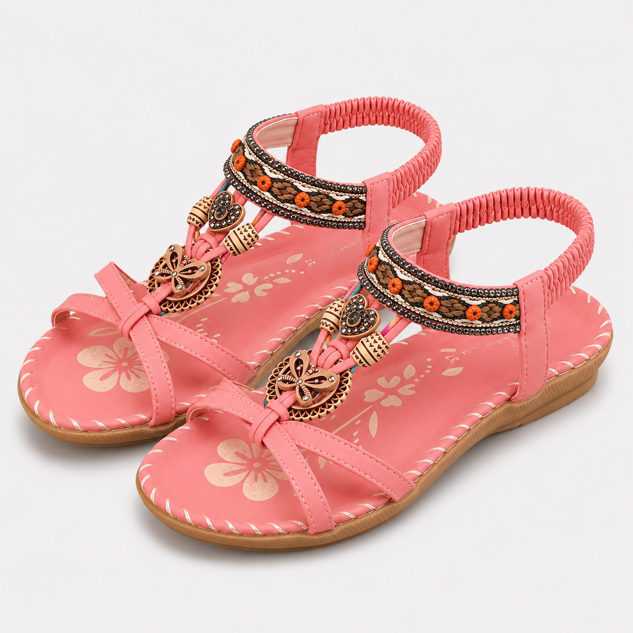 Coutivo - Sandales Femme Bohème Perles Décoratives Brides Croisées Confort Quotidien Style Élégant