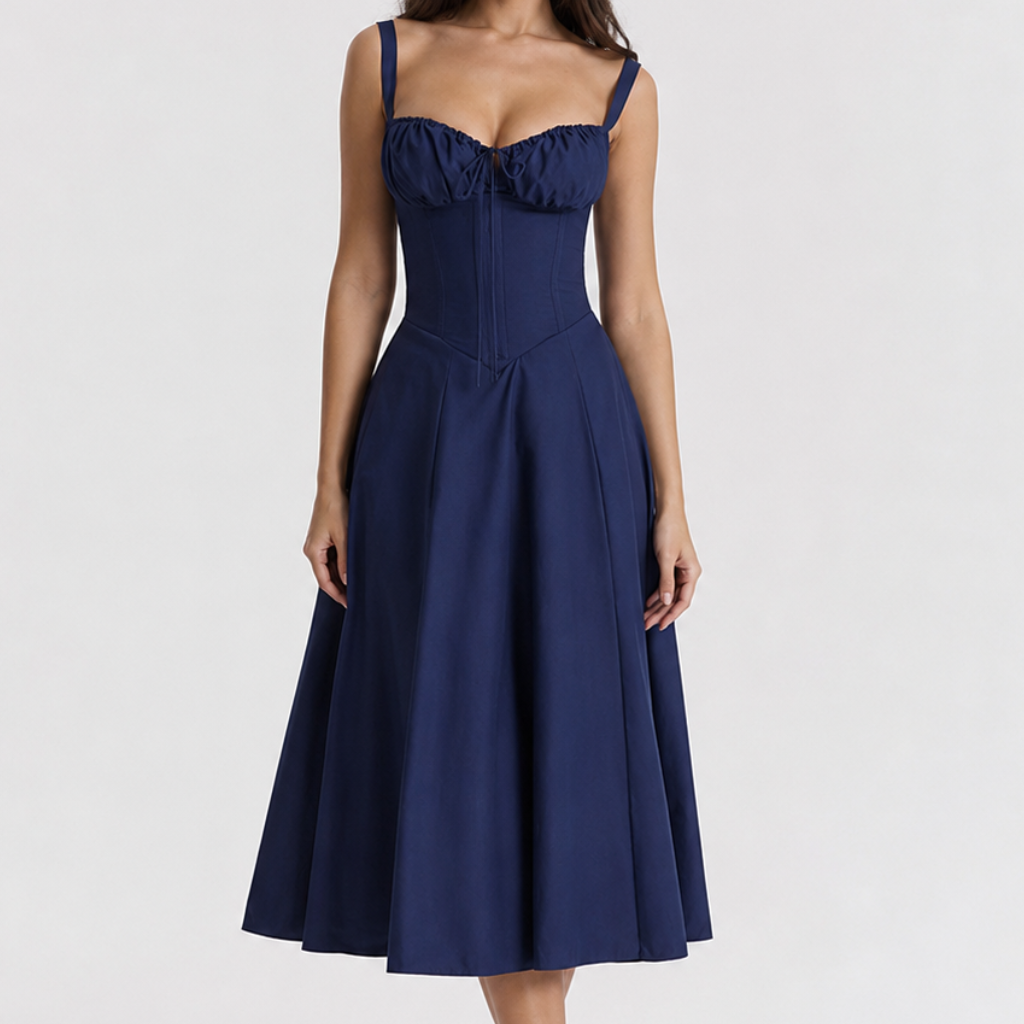 Coutivo - Robe Femme Midi Bretelles Fines Coupe Évasée Élégance Classique Confort Raffiné