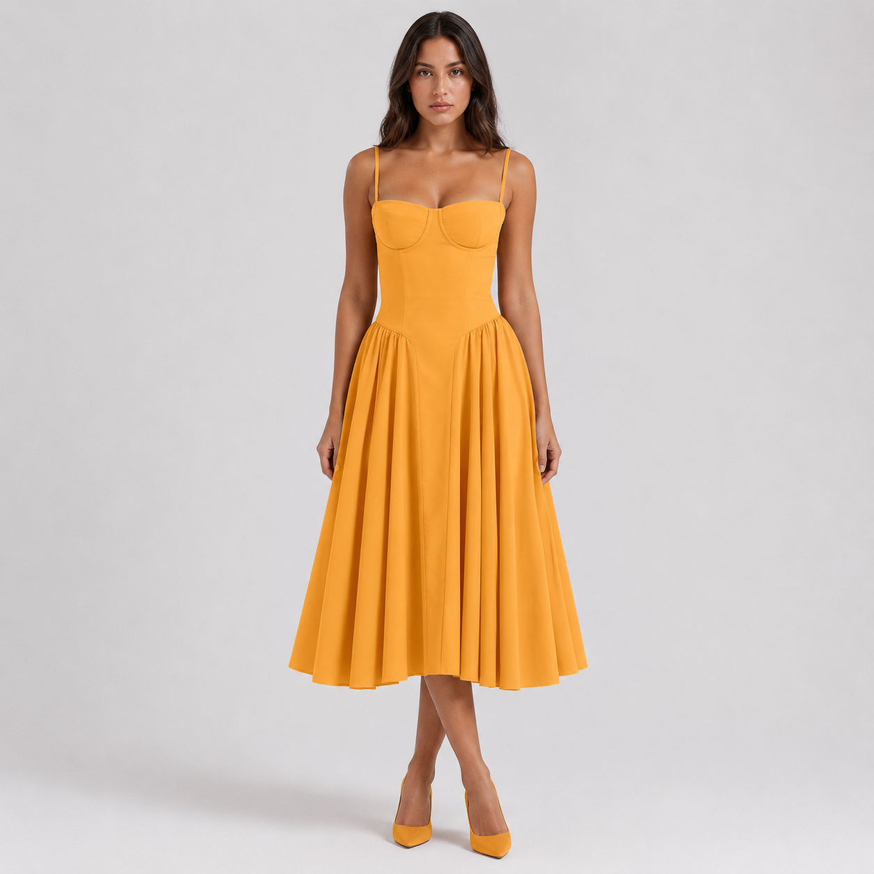 Coutivo - Robe Femme Midi Bretelles Fines Coupe Évasée Élégance Intemporelle Confort Raffiné