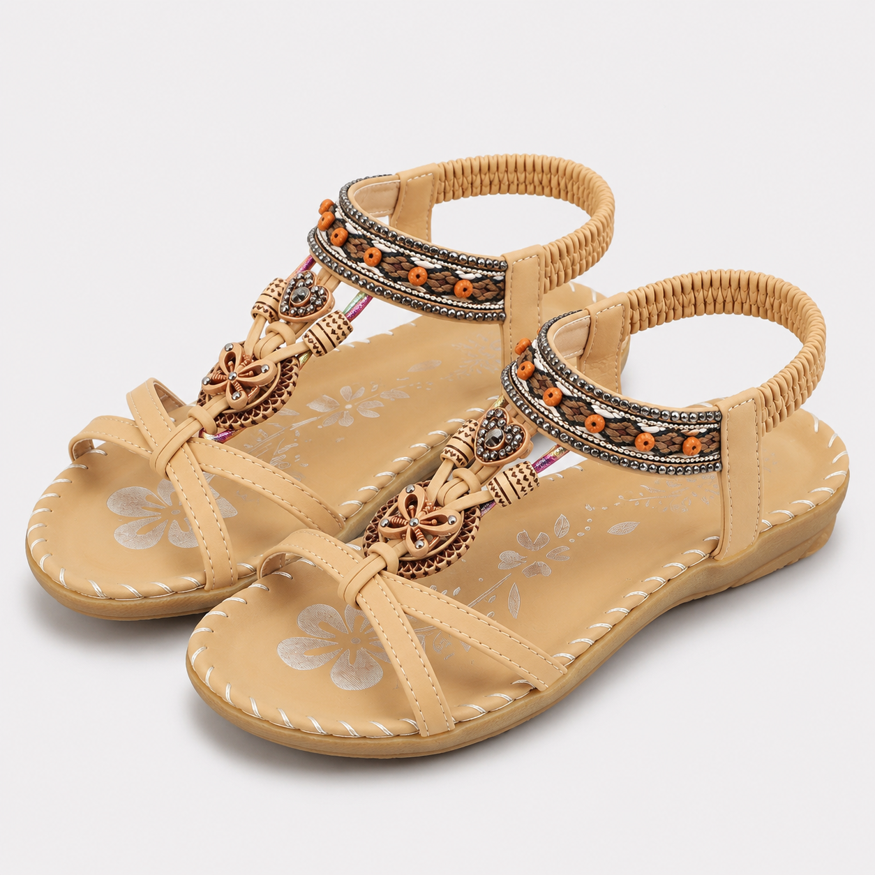 Coutivo - Sandales Femme Bohème Perles Décoratives Brides Croisées Confort Quotidien Style Élégant