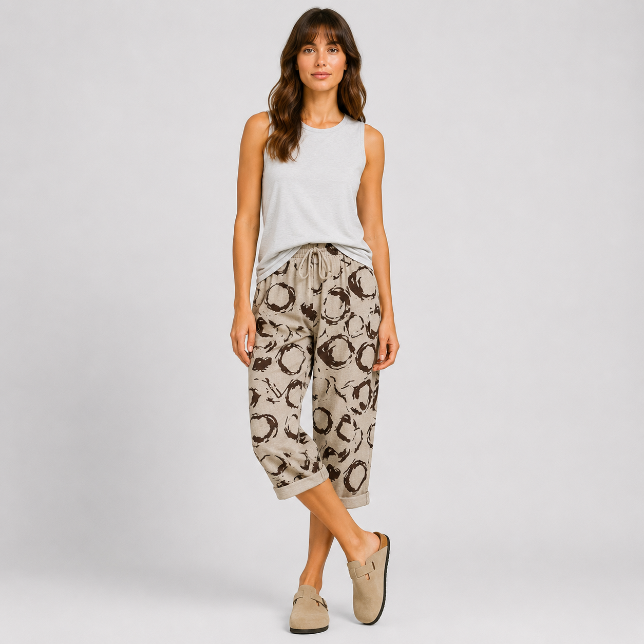Coutivo - Pantalon Femme Lin Longueur Genou Taille Élastique Confort Léger Style Décontracté