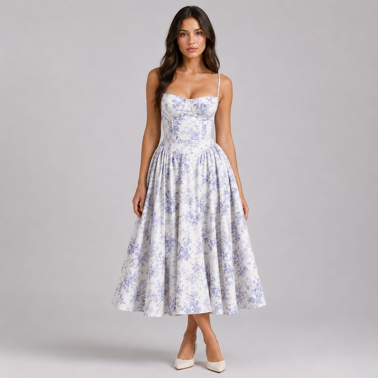 Coutivo - Robe Femme Midi Bretelles Fines Coupe Évasée Élégance Intemporelle Confort Raffiné