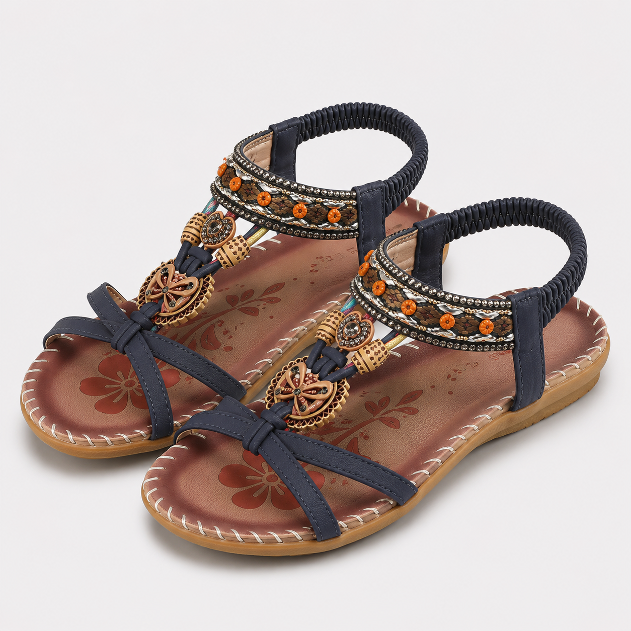 Coutivo - Sandales Femme Bohème Perles Décoratives Brides Croisées Confort Quotidien Style Élégant