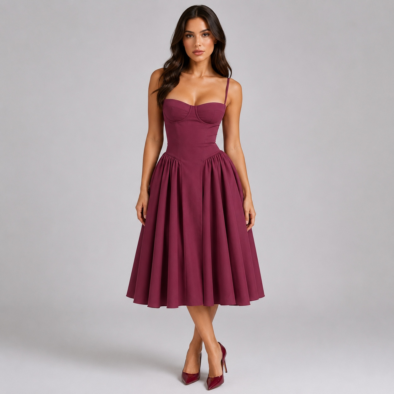 Coutivo - Robe Femme Midi Bretelles Fines Coupe Évasée Élégance Intemporelle Confort Raffiné