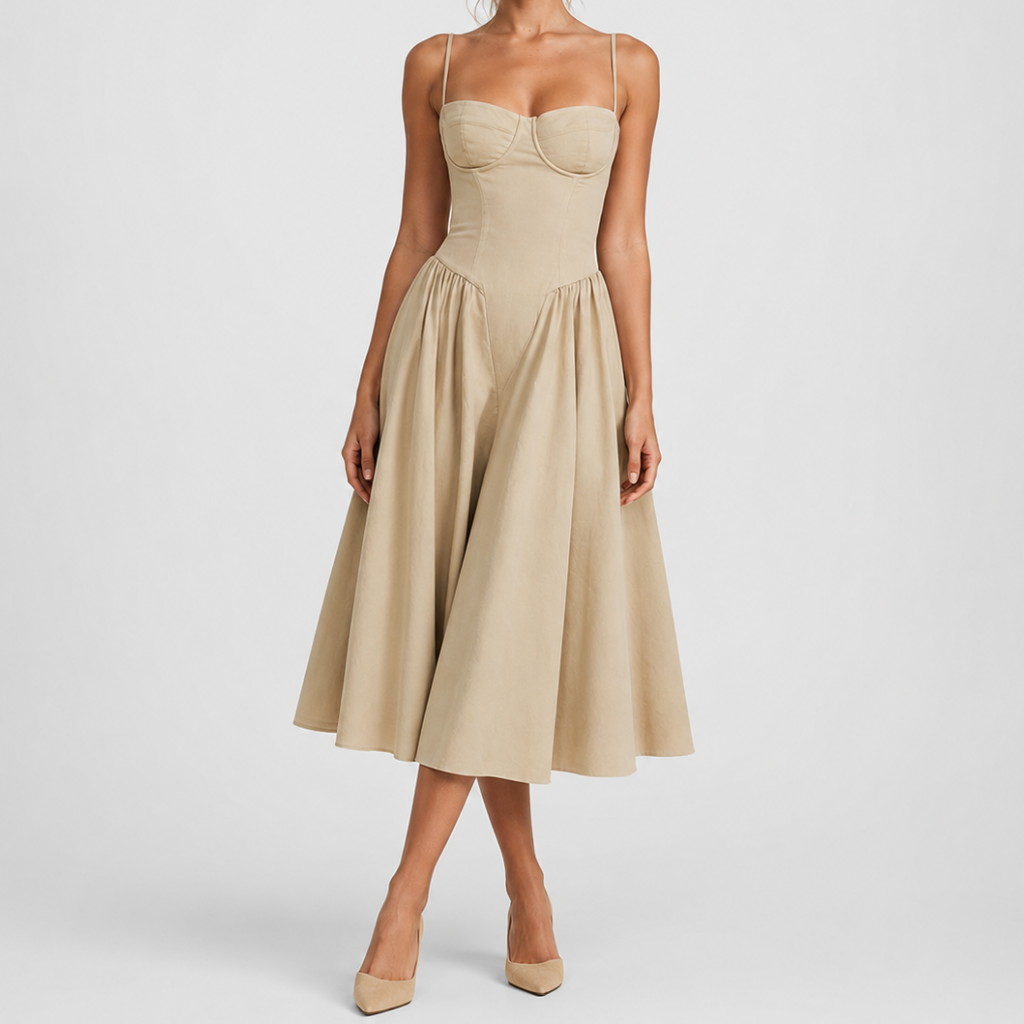 Coutivo - Robe Femme Midi Bretelles Fines Coupe Évasée Élégance Intemporelle Confort Raffiné