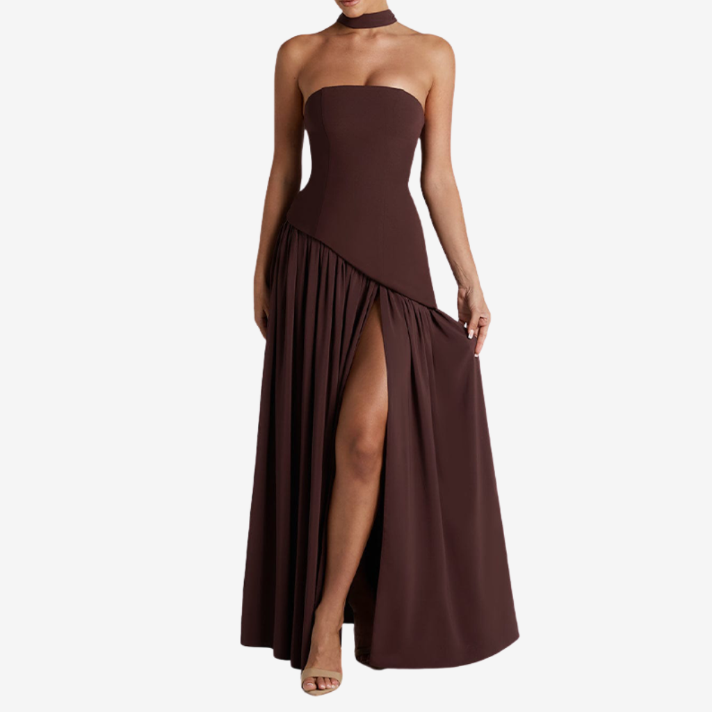 Coutivo - Robe Longue Bustier Élégance Classique Coupe Asymétrique