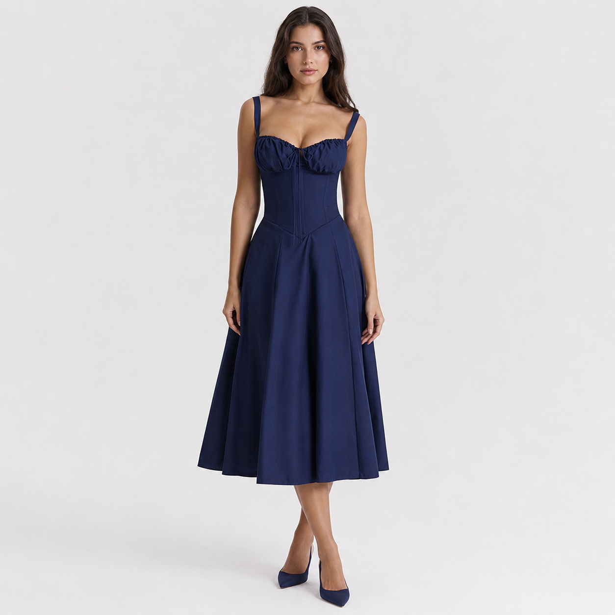 Coutivo - Robe Femme Midi Bretelles Fines Coupe Évasée Élégance Classique Confort Raffiné